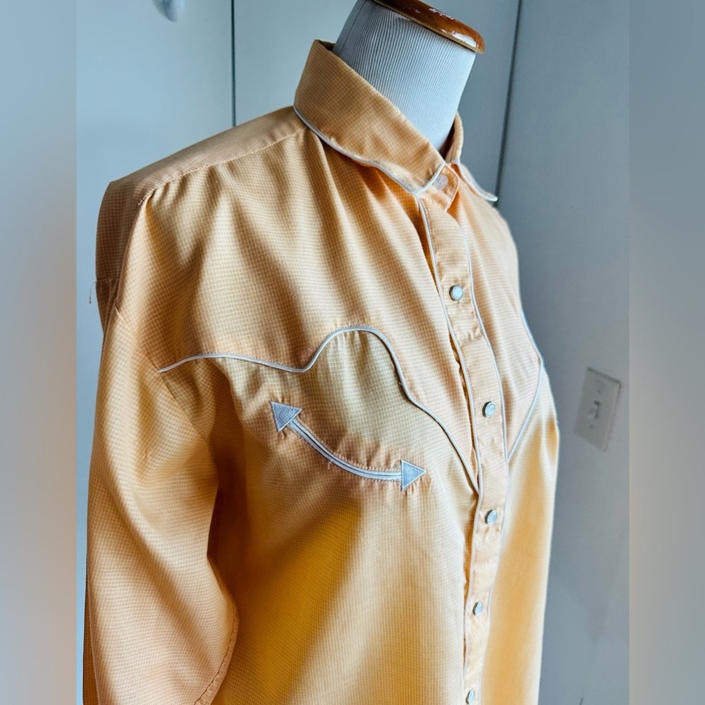 90s White Horse Western Snap Button Up Orange 🧡 Size Medium Cowgirl Western OSU - Picture 4 of 10